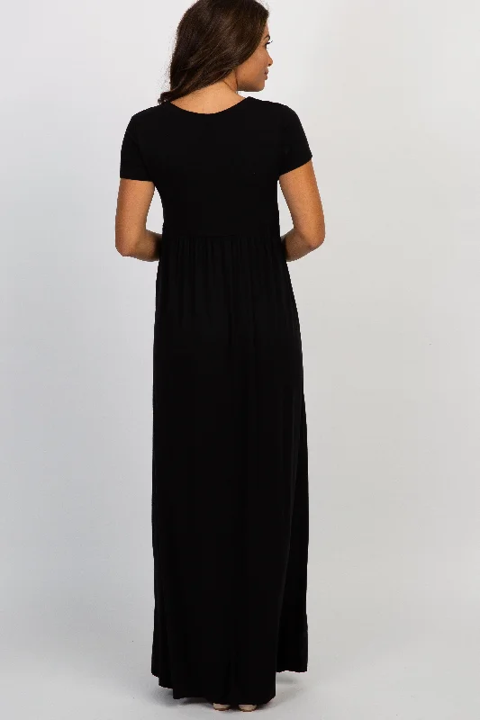 PinkBlush Black Draped Maternity/Nursing Maxi Dress