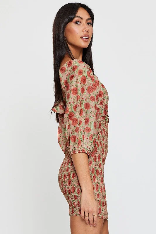 Print Mini Dress Long Sleeve Bodycon