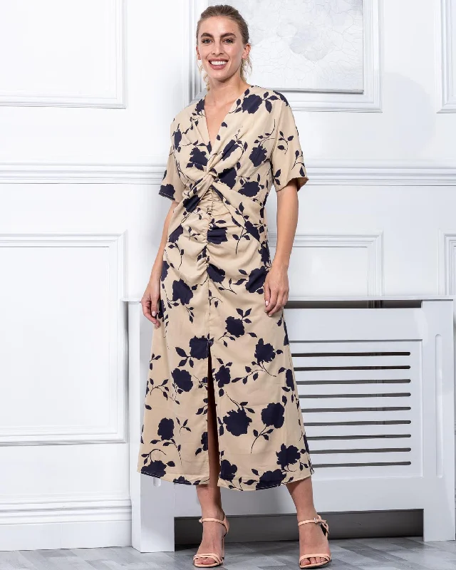 Sample Sale - Wrap Front Maxi Dress, Khaki Pattern