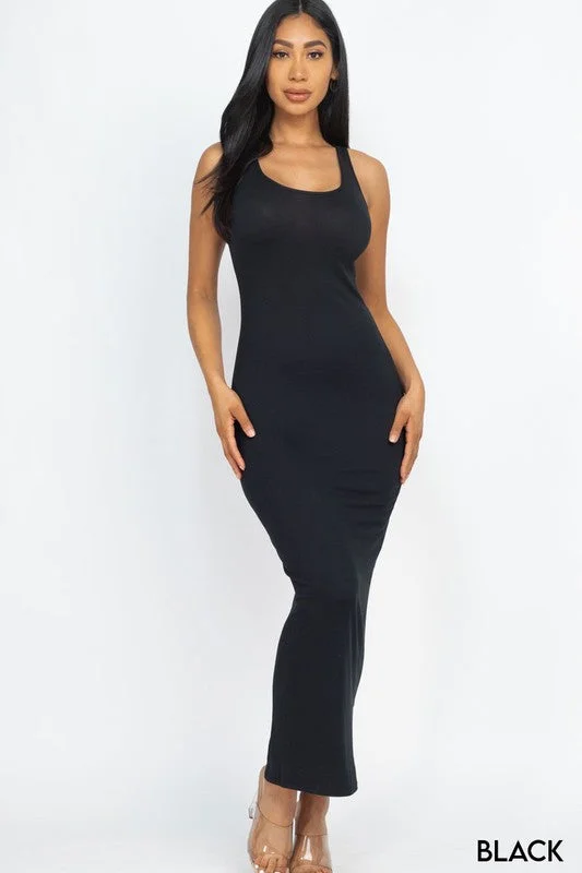 Solid Sleeveless Basic Maxi Bodycon Dress