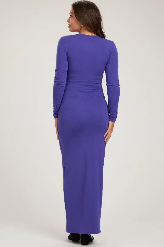 Violet Long Sleeve Fitted Maternity Maxi Dress