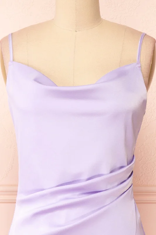 Zaina Lilac | Cowl Neck Satin Slip Dress