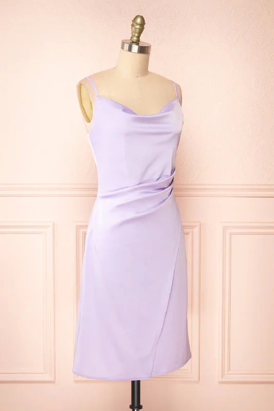 Zaina Lilac | Cowl Neck Satin Slip Dress