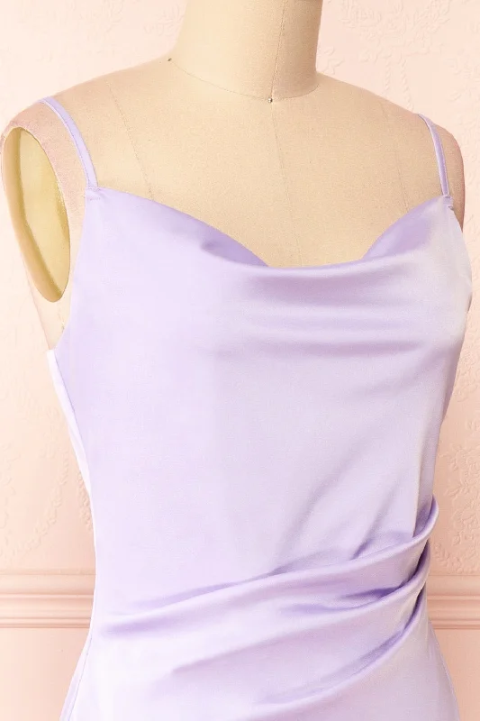 Zaina Lilac | Cowl Neck Satin Slip Dress