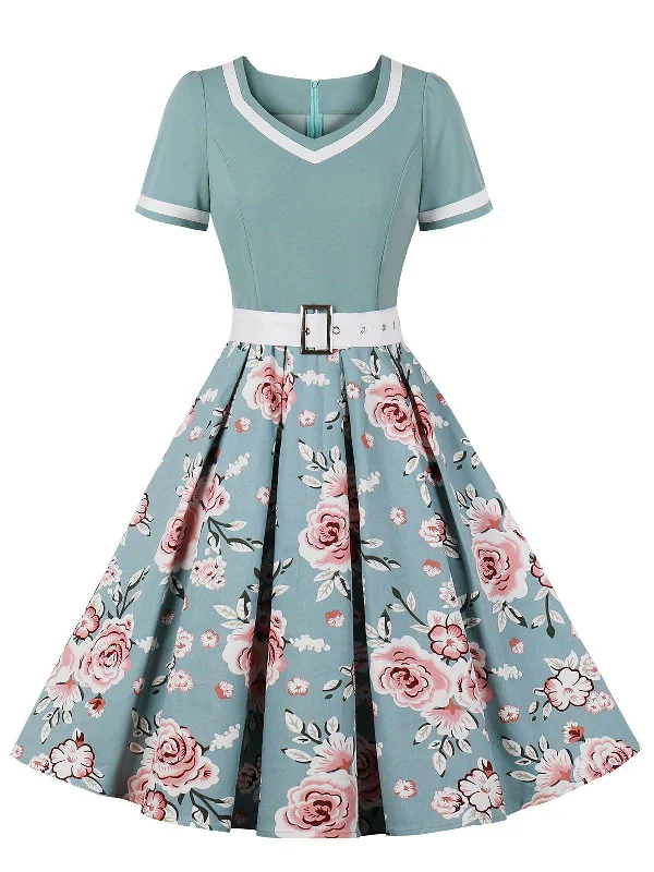 1950s Floral Patchwork Swing Dress