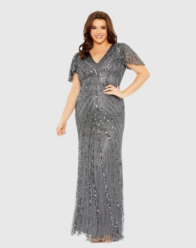 Flutter Sleeve Embellished Gown