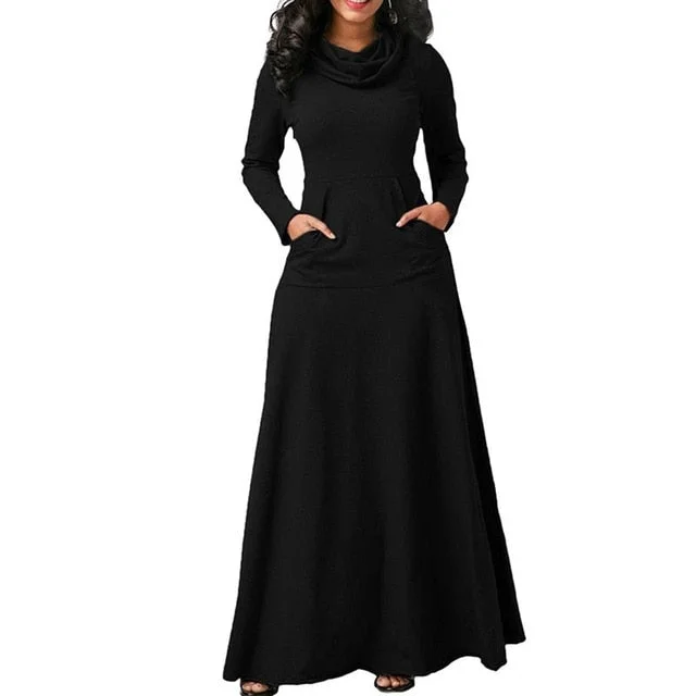 Amy Fashion - Warm High Collar Women Long-sleeved Dress