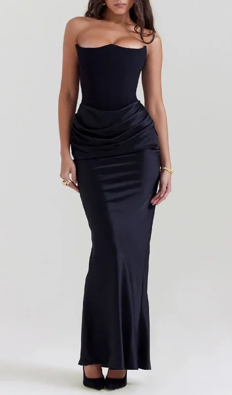 BLACK STRAPLESS CORSET MAXI DRESS