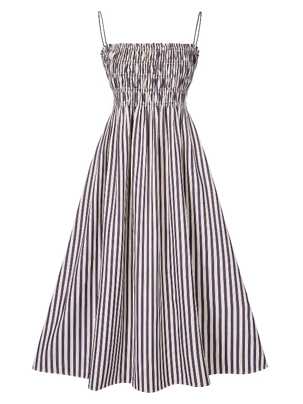 Black 1950s Stripe Wrinkles Spaghetti Straps Dress