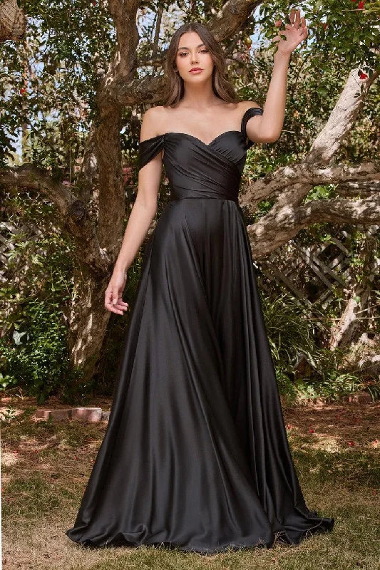 Black 6 Cinderella Divine 7493 Long Off Shoulder Prom Dress Sale