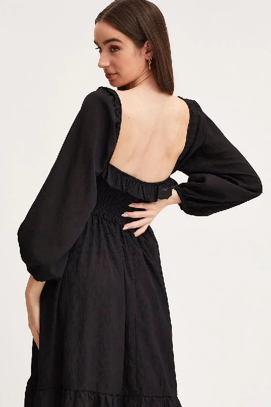 Black Maxi Dress Long Sleeve Square Neck