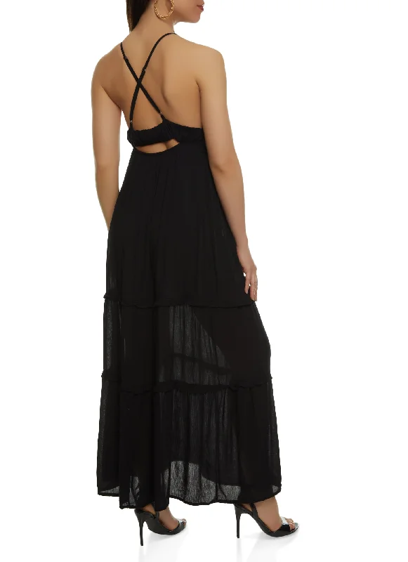 Sleeveless Tiered Empire Waist Maxi Dress