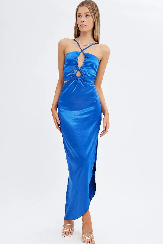 Blue Maxi Dress Side Slip