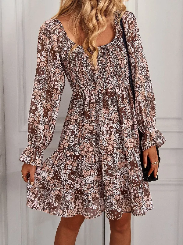 FashionSierra - Bohemia Floral Print Ruffles Elastic Waist Mini Dress