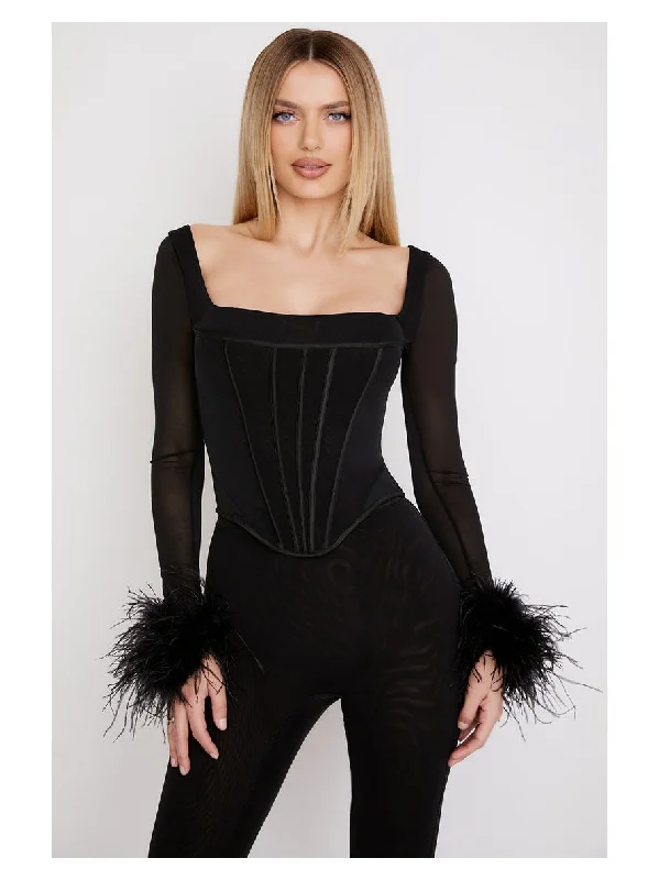 Boning Feather Sleeves Corset Top