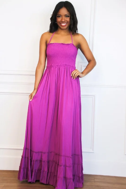 Chandler Smocked Open Back Maxi Dress: Orchid