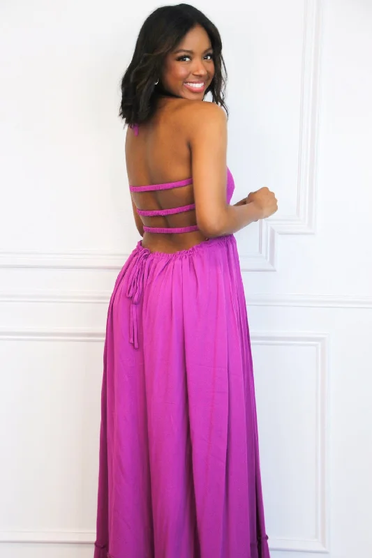 Chandler Smocked Open Back Maxi Dress: Orchid