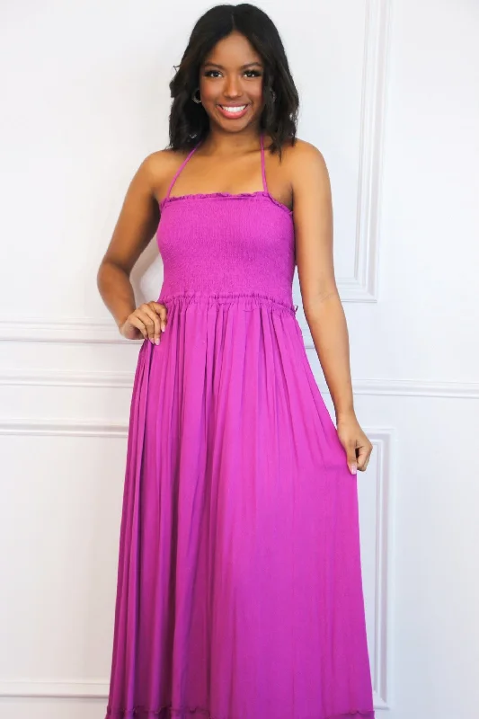 Chandler Smocked Open Back Maxi Dress: Orchid