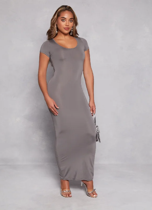 Basic Scoop Neck Short Sleeve Maxi Dress