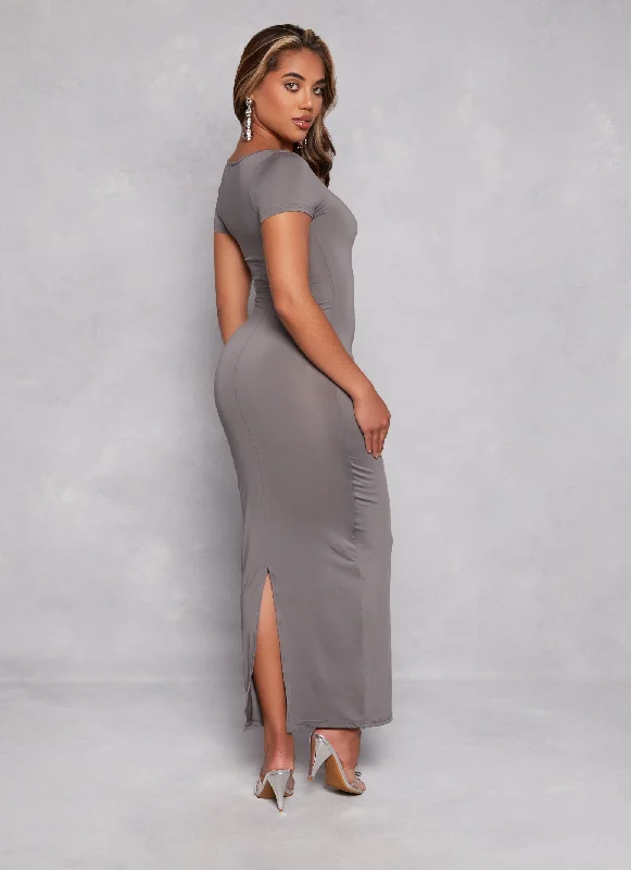 Basic Scoop Neck Short Sleeve Maxi Dress