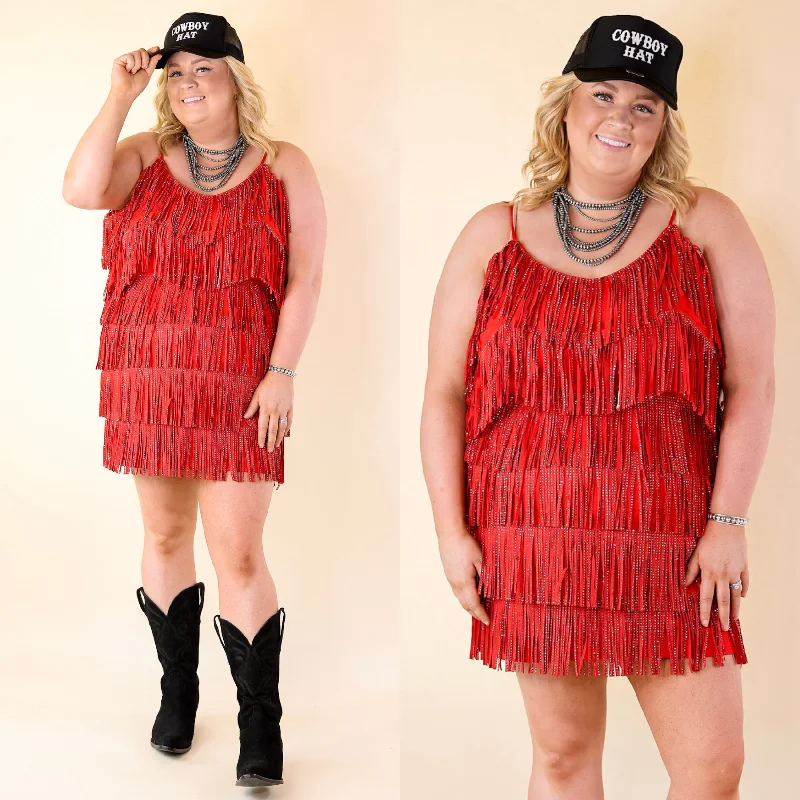 Cowboy Killer Crystal Fringe Dress in Red