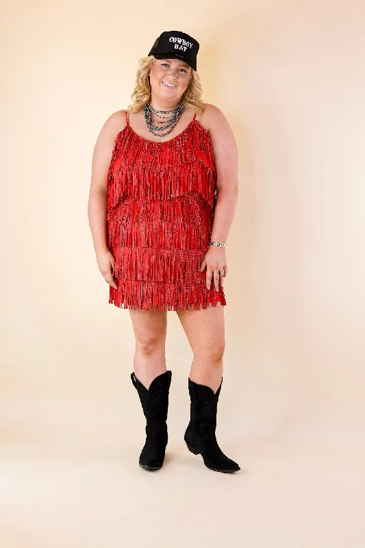 Cowboy Killer Crystal Fringe Dress in Red