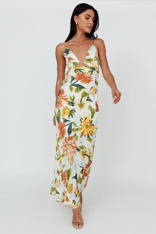 Dance Again Cut-Out Back Maxi Dress Floral Green