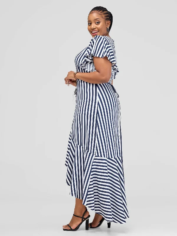 Elsie Glamour Amira Maxi Dress - Navy Blue / White Print