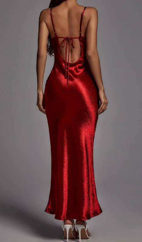 RED STRAPPY METALLIC MAXI DRESS