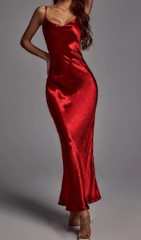 RED STRAPPY METALLIC MAXI DRESS