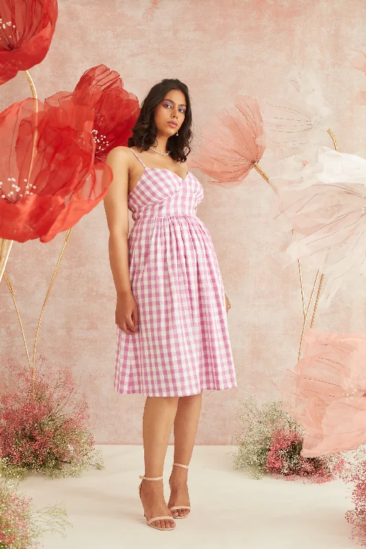 Georgie Pink Gingham Strappy Midi Dress