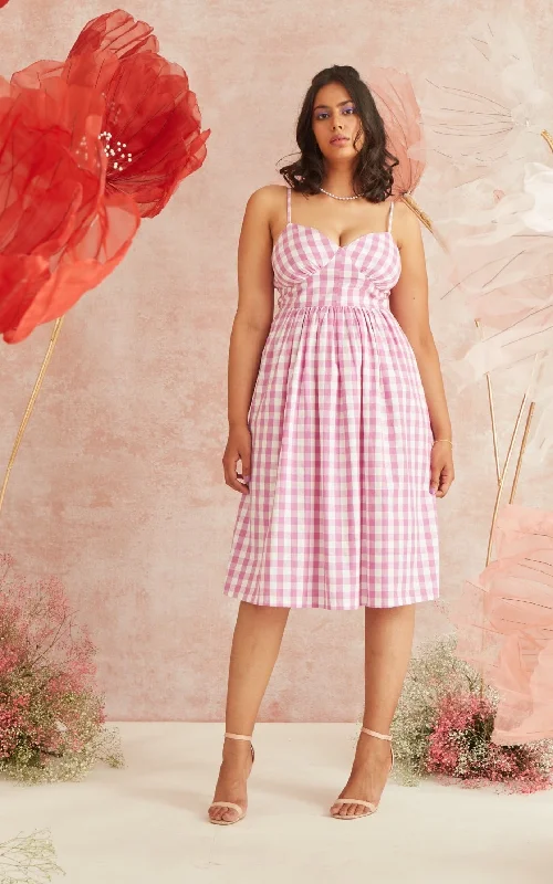 Georgie Pink Gingham Strappy Midi Dress