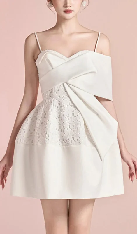 HOLLOW LACE SATIN SLIP DRESS IN WHITE