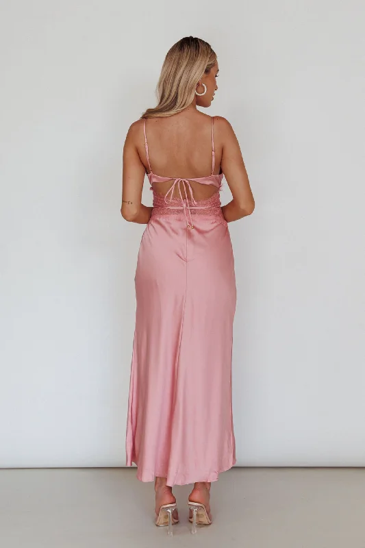 Honeybee Lace Trim Maxi Dress Blush