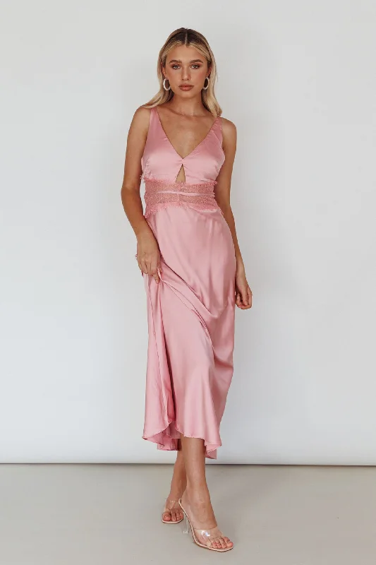 Honeybee Lace Trim Maxi Dress Blush