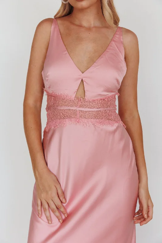 Honeybee Lace Trim Maxi Dress Blush