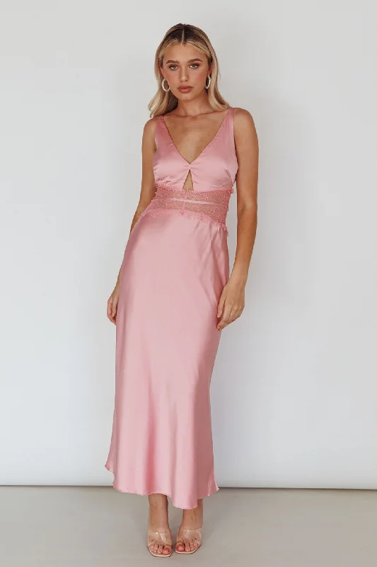 Honeybee Lace Trim Maxi Dress Blush