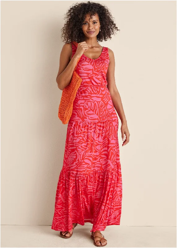 Tiered maxi dress - Pink & Red