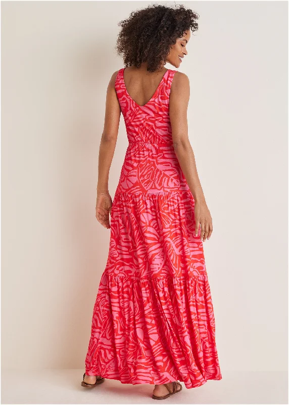 Tiered maxi dress - Pink & Red