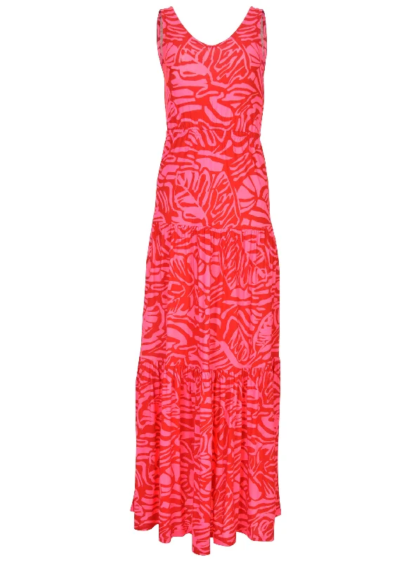 Tiered maxi dress - Pink & Red