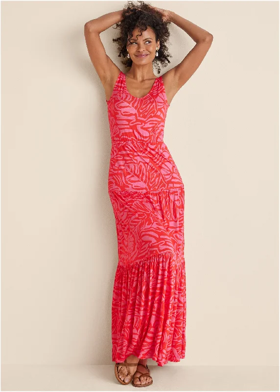 Tiered maxi dress - Pink & Red