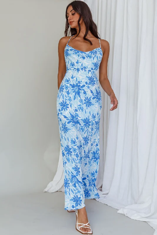 Janaina Tie-Up Back Maxi Dress Floral Blue