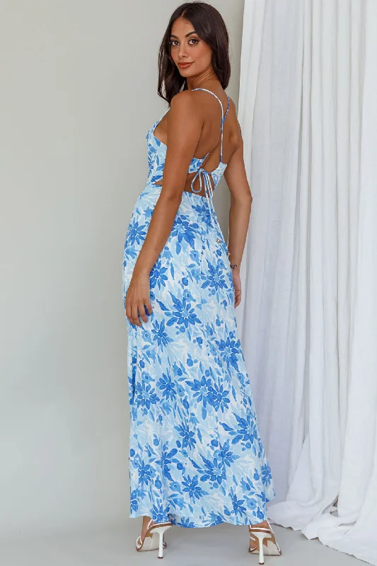 Janaina Tie-Up Back Maxi Dress Floral Blue