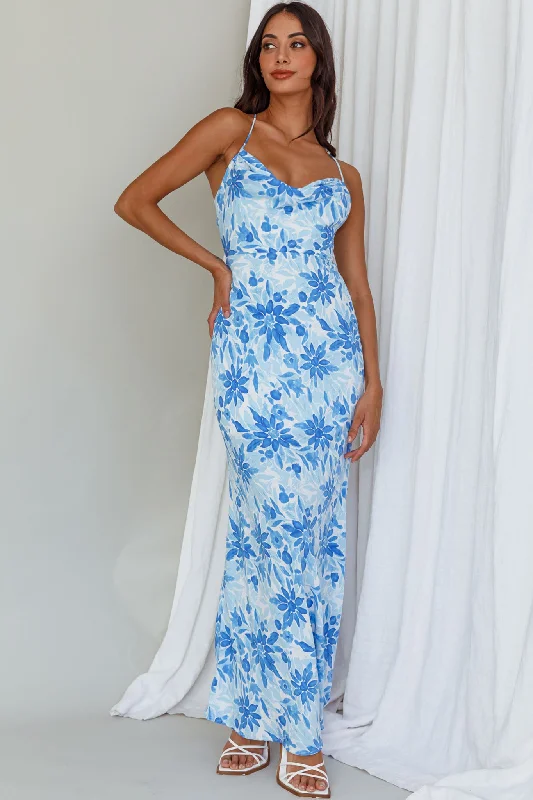 Janaina Tie-Up Back Maxi Dress Floral Blue