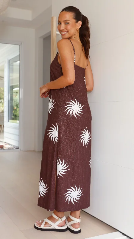 Katia Maxi Dress - Choc/Creme Sun Print