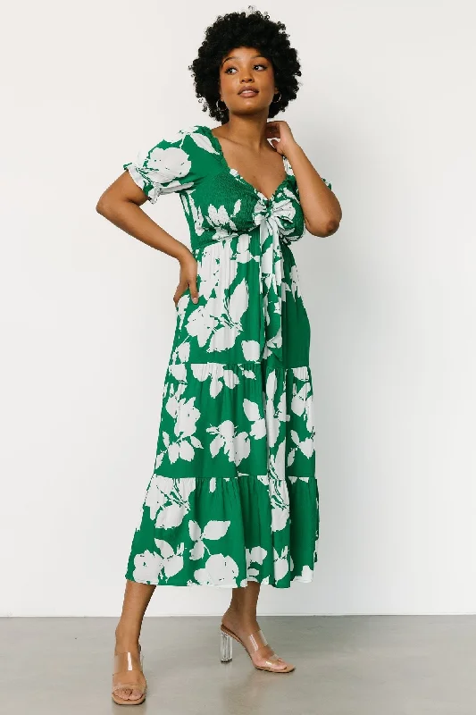 Kelley Smocked Maxi Dress | Green + White