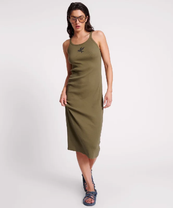 KHAKI ONE TEASPOON RIB SINGLET MIDI DRESS