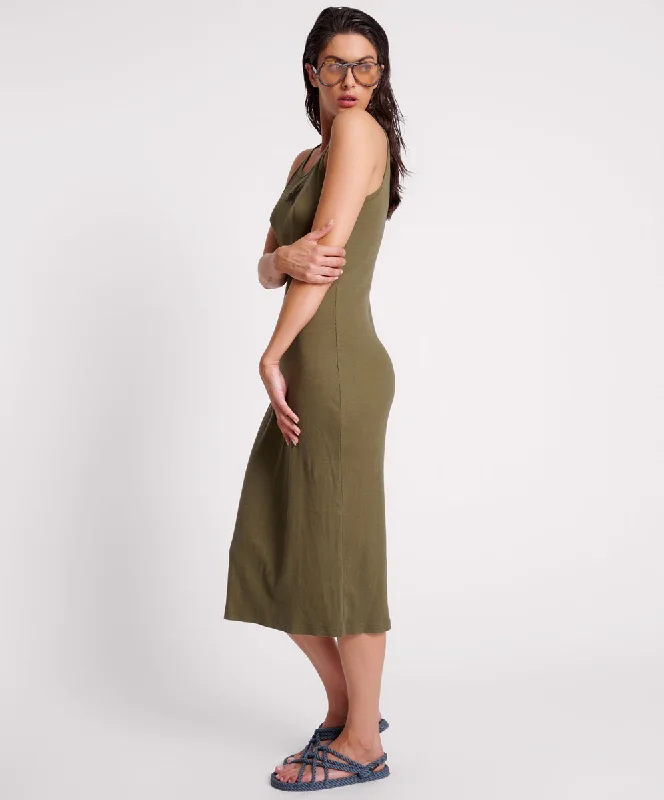 KHAKI ONE TEASPOON RIB SINGLET MIDI DRESS