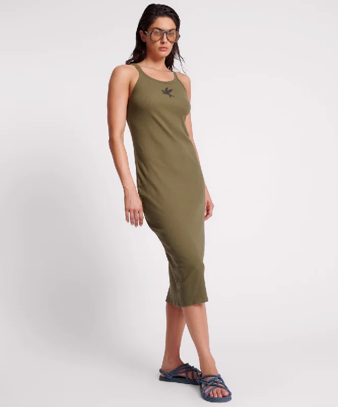 KHAKI ONE TEASPOON RIB SINGLET MIDI DRESS