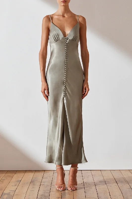 LA LUNE BIAS SLIP DRESS - SAGE